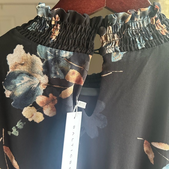 Baltic Born Navy Floral Maxi Dress - High Neck, Ruffle Hem, Gauzy Sleeves - Picture 5 of 5